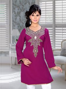 Purple Embroidered Faux Georgette Kurti