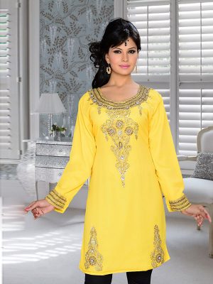 Yellow Embroidered Faux Georgette Kurti