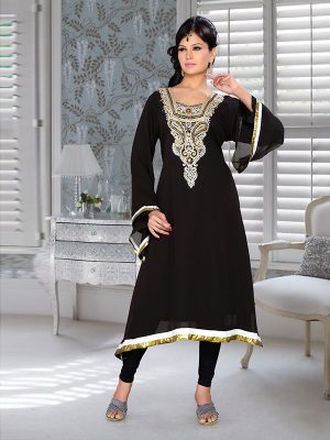 Black Embroidered Faux Georgette Kurti