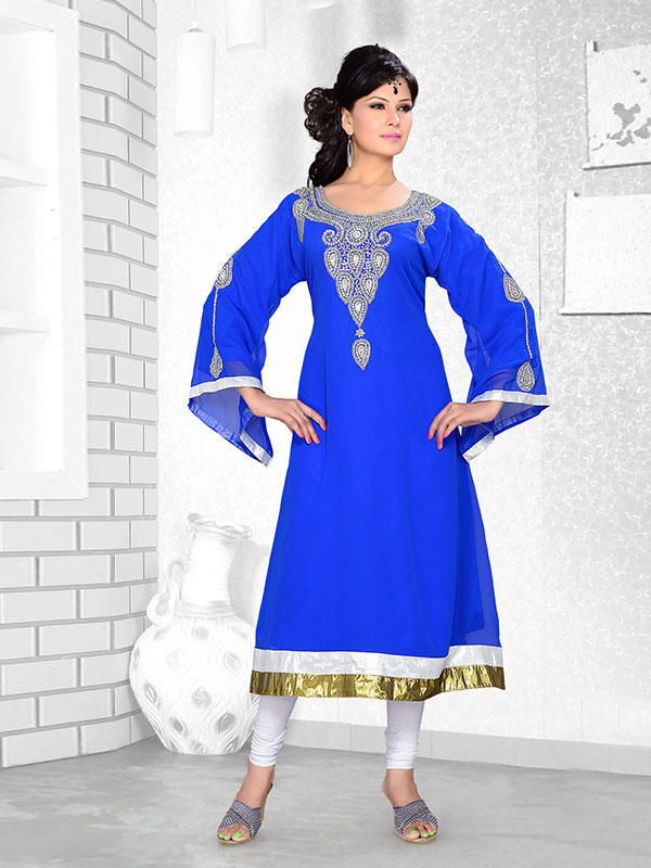 Gulbahar chikankari kurti in royal blue