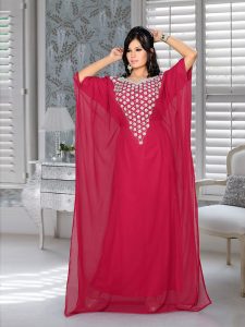 Burgundy Embroidered Faux Georgette Farasha