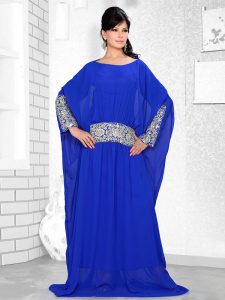 Royal Blue Embroidered Faux Georgette Farasha