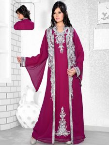 Purple Embroidered Faux Georgette Kaftan