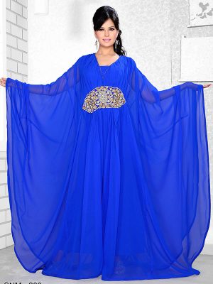 Royal Blue Embroidered Faux Georgette Farasha