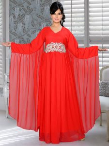 Red Embroidered Faux Georgette Farasha