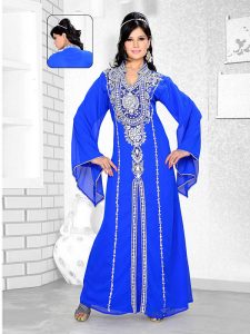 Royal Blue Embroidered Faux Georgette Kaftan