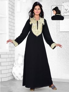 Black Embroidered Faux Georgette Kaftan