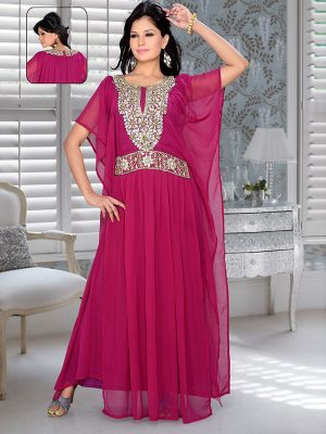 Purple Embroidered Faux Georgette Farasha