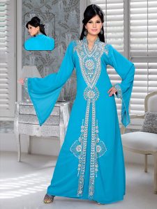 Sky Blue Embroidered Faux Georgette Kaftan