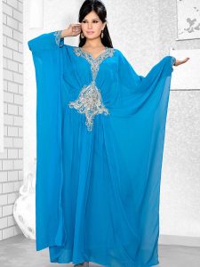 Blue Embroidered Faux Georgette Farasha