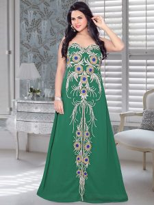 Bottle Green Embroidered Faux Georgette Fustan