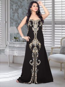 Black Embroidered Faux Georgette Fustan