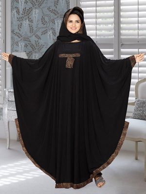 Black Cheetah Print Lycra Abaya