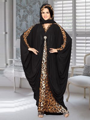 Black Cheetah Print Lycra Abaya