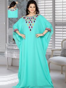 Sea Green Embroidered Faux Georgette Farasha