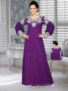 Purple Embroidered Faux Georgette Kaftan