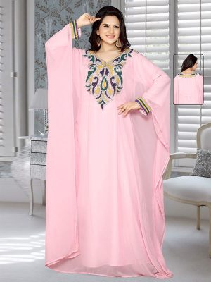 Baby Pink Embroidered Faux Georgette Farasha