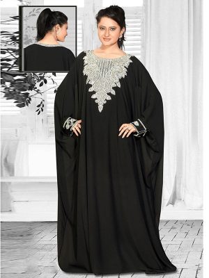 Black Embroidered Faux Georgette Farasha