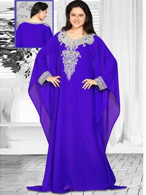 Royal Blue Embroidered Faux Georgette Farasha