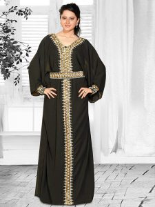 Black Embroidered Faux Georgette Farasha