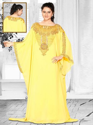 Yellow Embroidered Faux Georgette Farasha