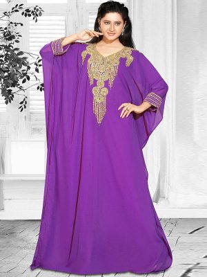 Purple Embroidered Faux Georgette Farasha