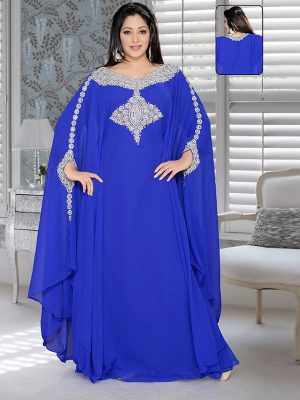 Royal Blue Embroidered Faux Georgette Farasha