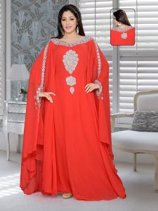 Red Embroidered Faux Georgette Farasha