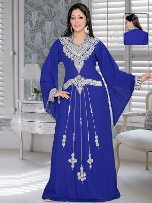 Royal Blue Embroidered Faux Georgette Kaftan