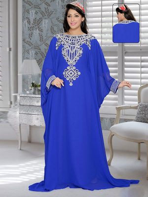 Royal Blue Embroidered Faux Georgette Farasha