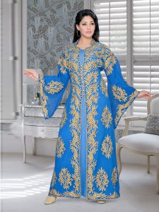Blue Embroidered Faux Georgette Kaftan