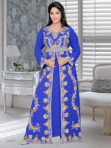 Royal Blue Embroidered Faux Georgette Kaftan