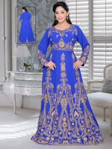 Royal Blue Embroidered Faux Georgette Kaftan