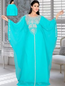 Sea Green Embroidered Faux Georgette Farasha