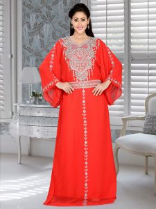 Red Embroidered Faux Georgette Farasha