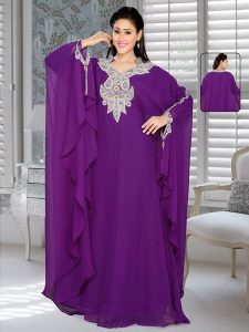 Purple Embroidered Faux Georgette Farasha