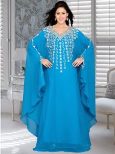 Blue Embroidered Faux Georgette Farasha