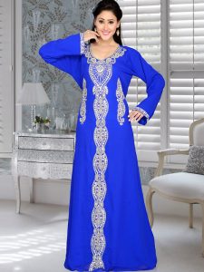 Royal Blue Embroidered Faux Georgette Kaftan