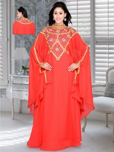 Red Embroidered Faux Georgette Farasha