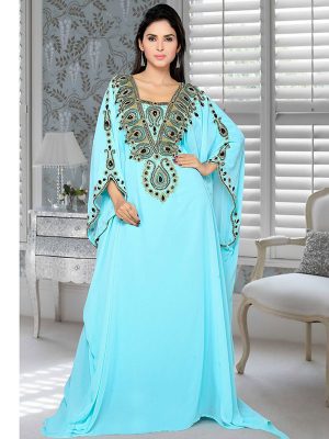 Sky Blue Embroidered Faux Georgette Farasha