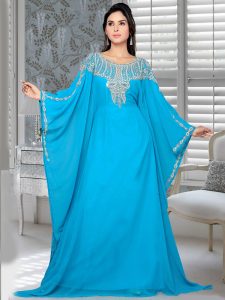 Blue Embroidered Faux Georgette Farasha