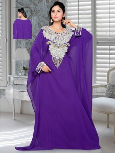 Purple Embroidered Faux Georgette Farasha