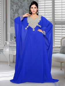 Royal Blue Embroidered Faux Georgette Farasha