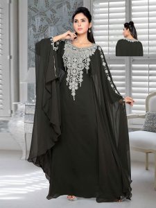 Black Embroidered Faux Georgette Farasha