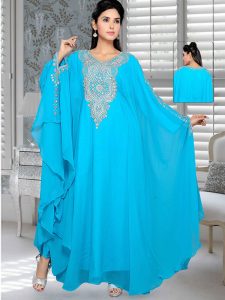 Sky Blue Embroidered Faux Georgette Farasha