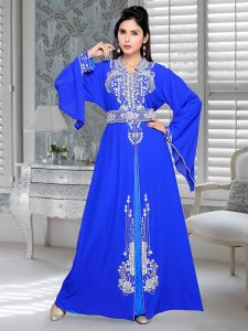 Royal Blue Embroidered Faux Georgette Kaftan