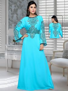 Blue Embroidered Faux Georgette Kaftan