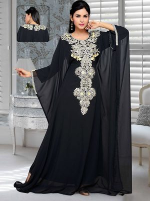 Black Embroidered Faux Georgette Farasha