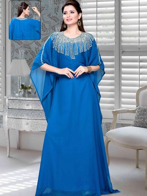 Blue Embroidered Faux Georgette Farasha