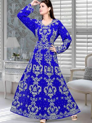 Royal Blue Embroidered Faux Georgette Kaftan